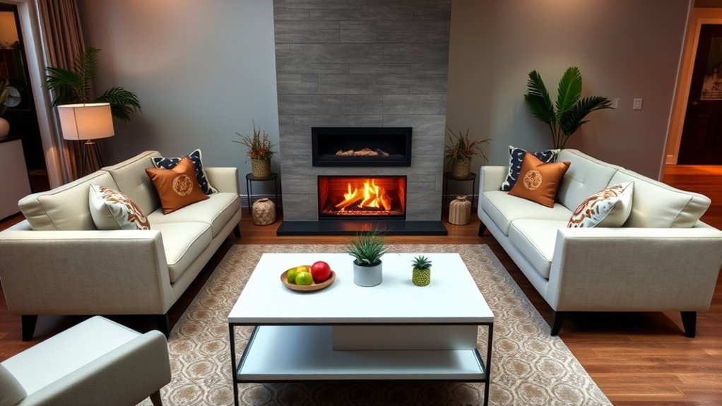 arrange furniture around fireplace
