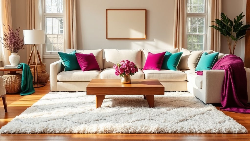 colorful pillows and throws