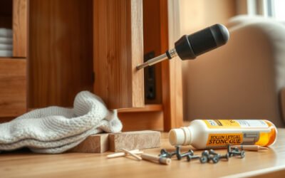 Tightening a concealed hinge on a loose living room built-in cabinet door