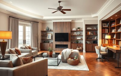 Three home spaces: formal living room, casual family room, and quiet den nook.