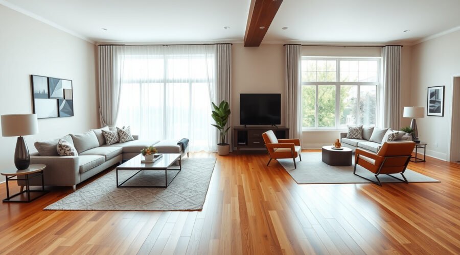 Living room comparing a sectional layout with a sofa-and-chairs seating arrangement