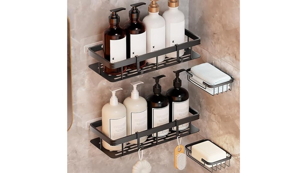 black adhesive shower caddy