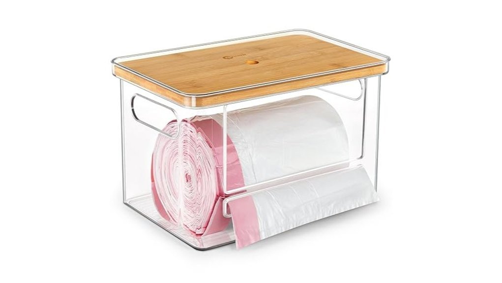 wooden top trash bag dispenser