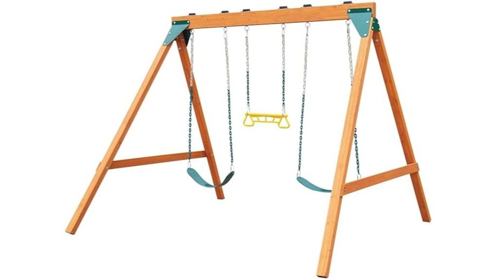 wooden swing set playtime
