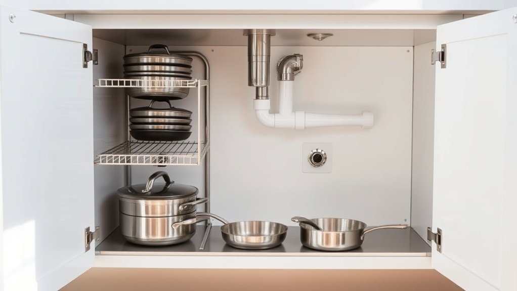 efficient under sink cookware storage